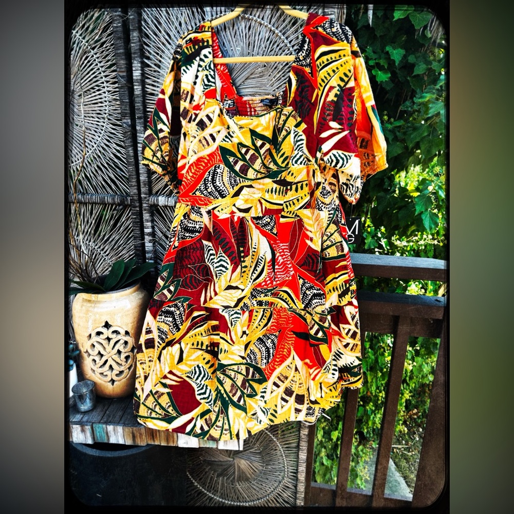 Linen Printed Peasant Dress